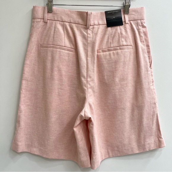 Banana Republic Linen Cotton Blend Bermuda Trouser Shorts 9” Pleated Peach - Picture 4 of 11